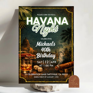 Cuba Havana Night Adult Man Birthday Invitation