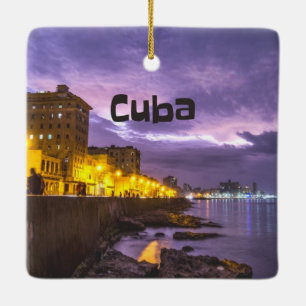 Cuba Havana Shoreline Citylights At Night Ceramic Ornament
