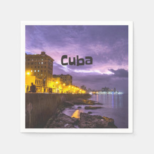 Cuba Havana Shoreline Citylights At Night Napkin