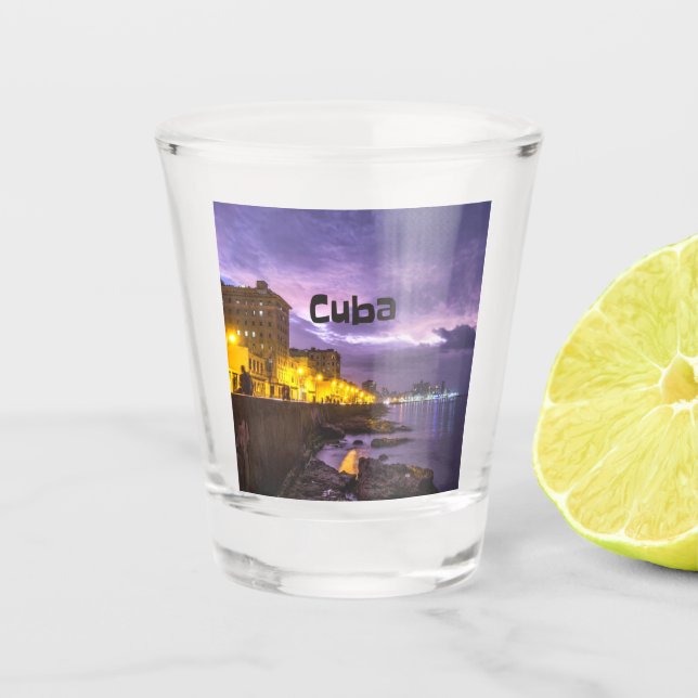 Cuba Havana Shoreline Citylights At Night Shot Glass (Front)