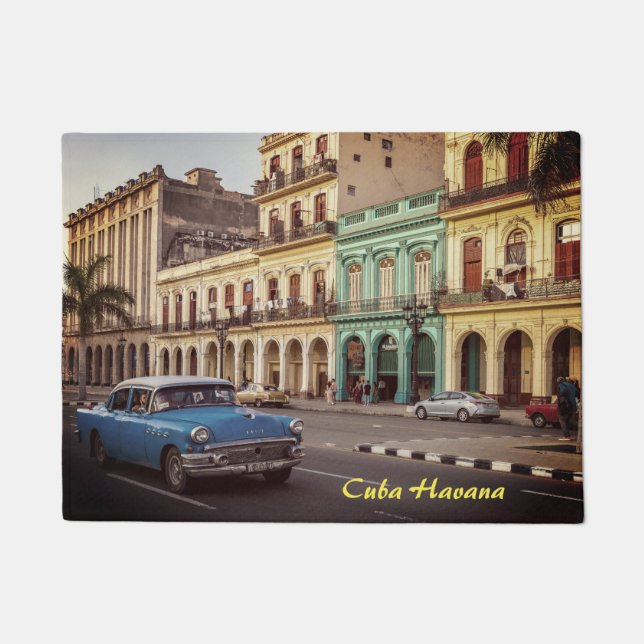 Cuba Havana Vintage Classic Car Cityscape Doormat (Front)