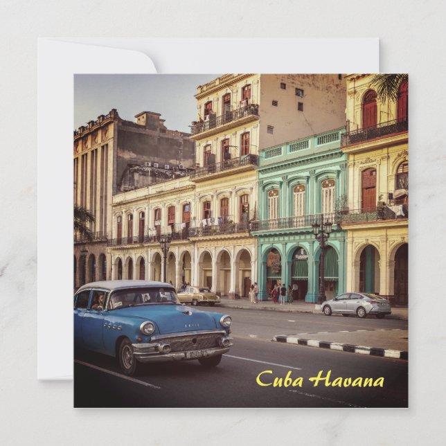 Cuba Havana Vintage Classic Car Cityscape Holiday Card (Front)