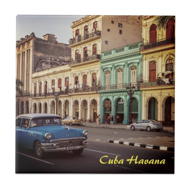 Cuba Havana Vintage Classic Car Cityscape Tile (Front)