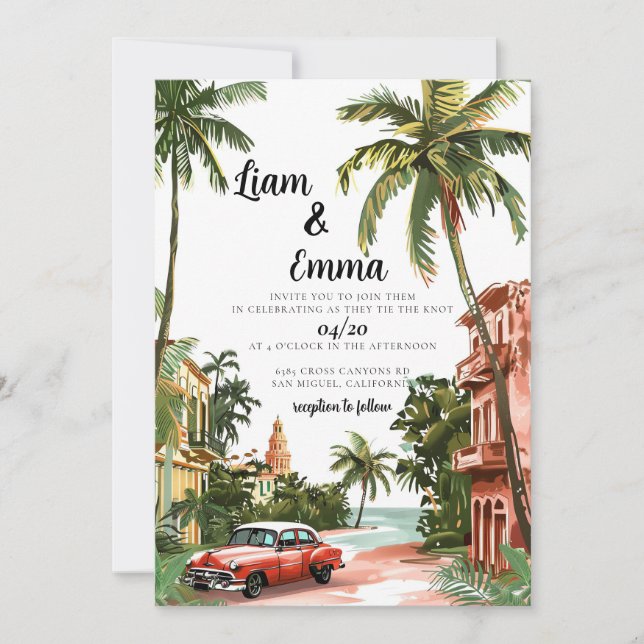 Cuba Havana Wedding Invitation destination wedding (Front)