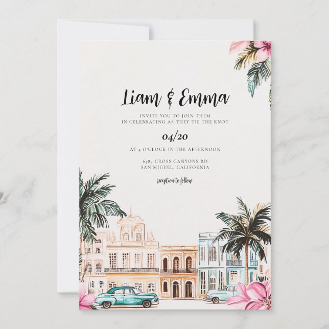 Cuba Havana Wedding Invitation Destination Wedding (Front)
