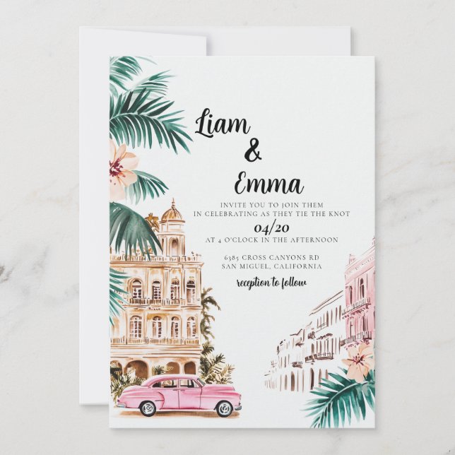 Cuba Havana Wedding Invitation destination wedding (Front)