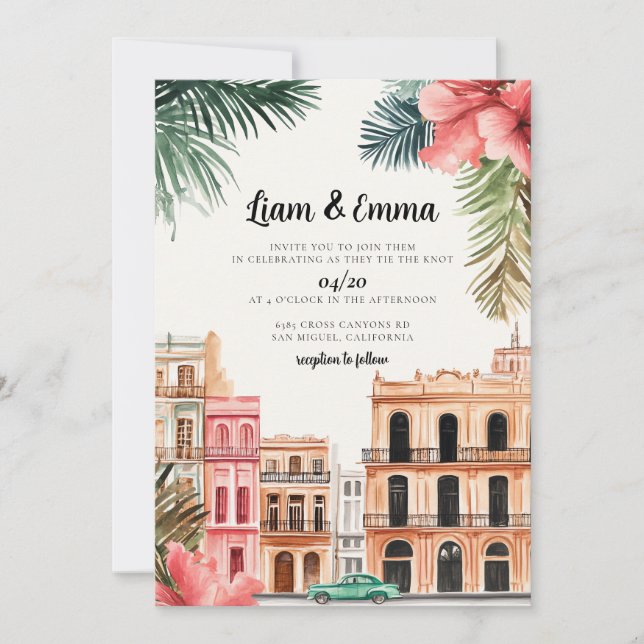 Cuba Havana Wedding Invitation destination wedding (Front)