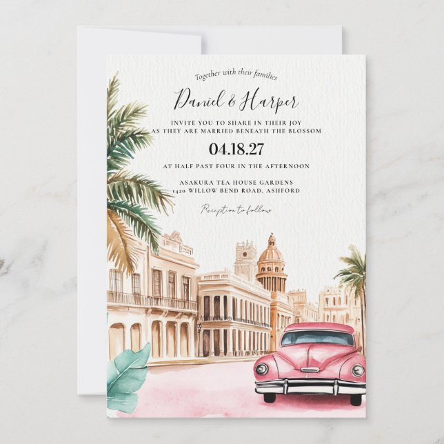 Cuba Havana Wedding Invitation destination wedding (Front)