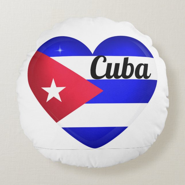 Cuba Heart Flag Round Cushion (Front)