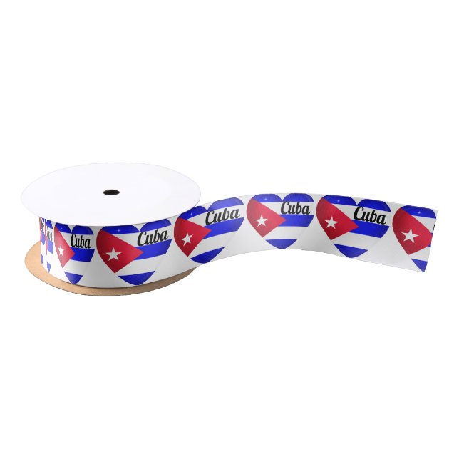 Cuba Heart Flag Satin Ribbon (Spool)