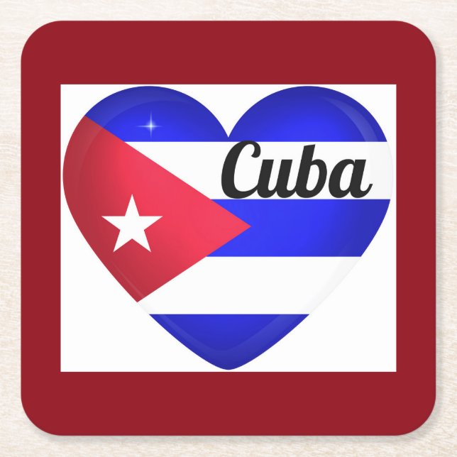 Cuba Heart Flag Square Paper Coaster (Front)