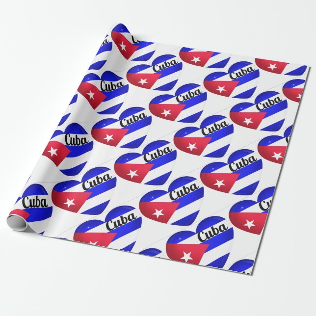 Cuba Heart Flag Wrapping Paper (Unrolled)