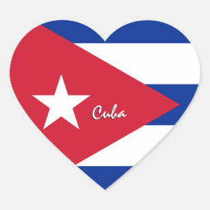 Cuba Heart Sticker, Patriotic Cuban Flag Heart Sticker