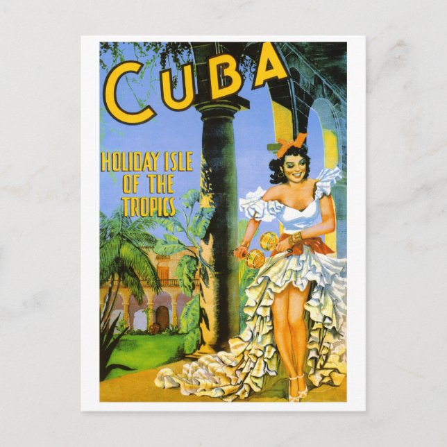 Cuba holiday isle of the tropics travel poster postcard (Front)