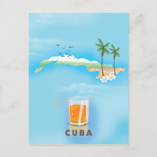 Cuba Illustrated map travel poster Postcard