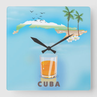 Cuba Illustrated map travel poster Square Wall Clock