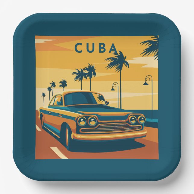 Cuba Illustration Paper Plate (Front)
