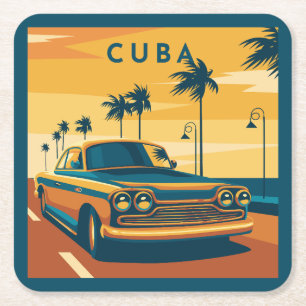 Cuba Illustration Square Paper Coaster