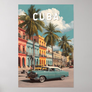 Cuba Illustration Travel Art Vintage Poster
