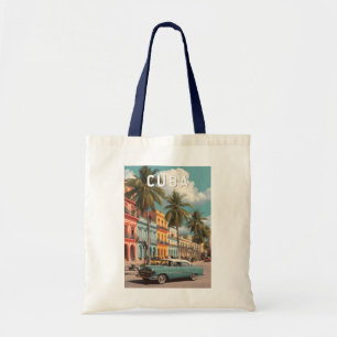 Cuba Illustration Travel Art Vintage Tote Bag