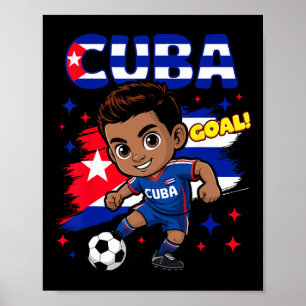 Cuba Kid Goal Cartoon Cuba Flag For Boys Kids Poster