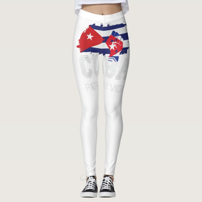 Cuba Libertad y Vida Cuban Protest Fist Flag SOS C Leggings (Front)