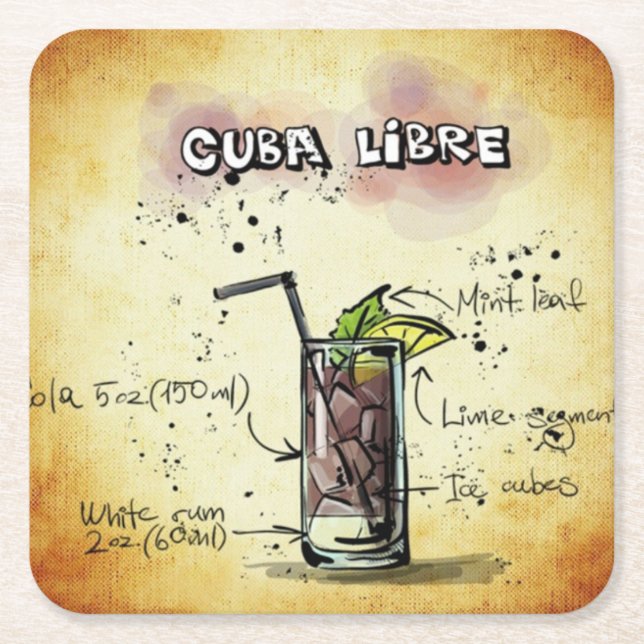 Cuba Libre Bartender Drink Recipe Square Paper Coaster (Front)