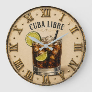 Cuba Libre Cocktail Vintage Rum & Cola Bar Decor Large Clock