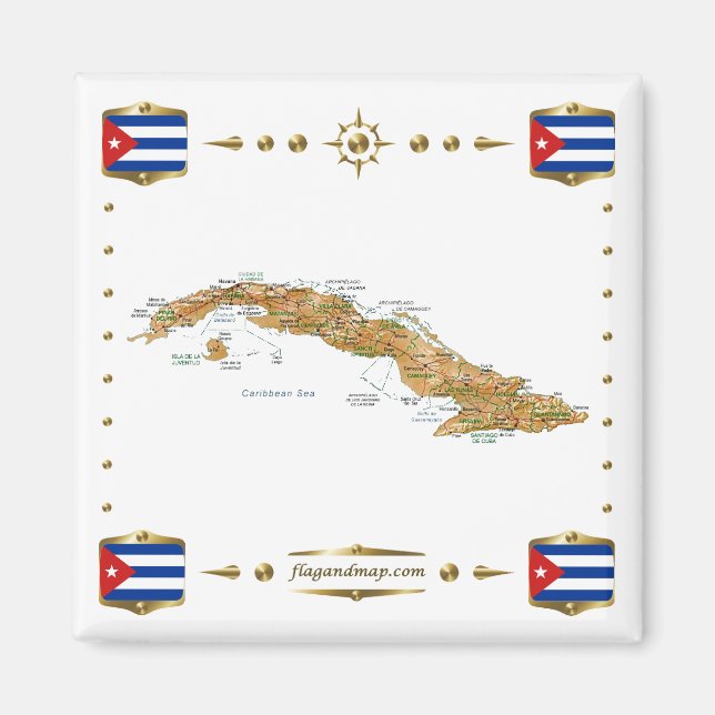 Cuba Map + Flags Magnet (Front)