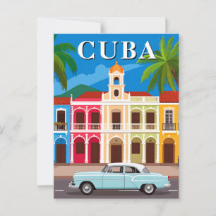 Cuba Retro Classic Car and Colorful Old Havana Postcard