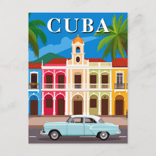 Cuba Retro Classic Car and Colorful Old Havana Postcard