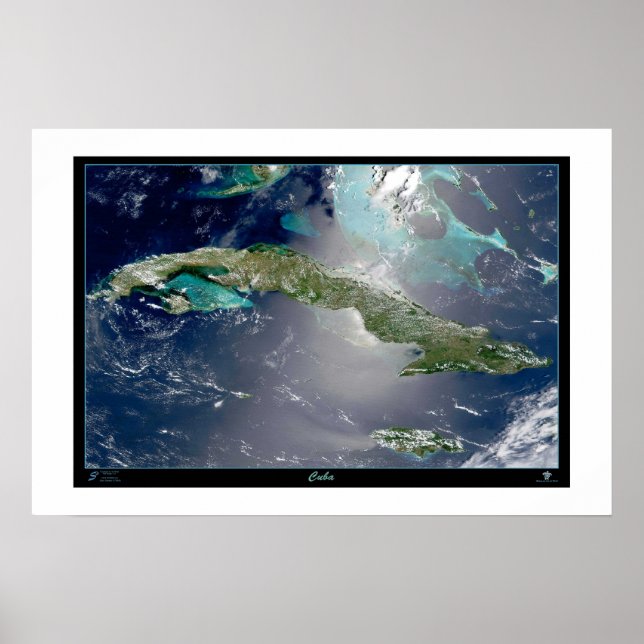 Cuba satellite poster photo map (Front)