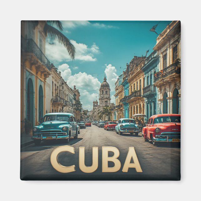 Cuba Seaside Palace at Sunset With Palm Trees Magnet (Front)