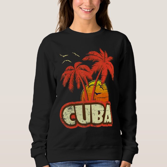 Cuba Summer Palm Trees 80s Beach Sunset Sweatshirt (Front)