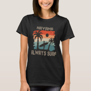 Cuba Surfing Retro Palm tree Havana Vacation Ocean T-Shirt