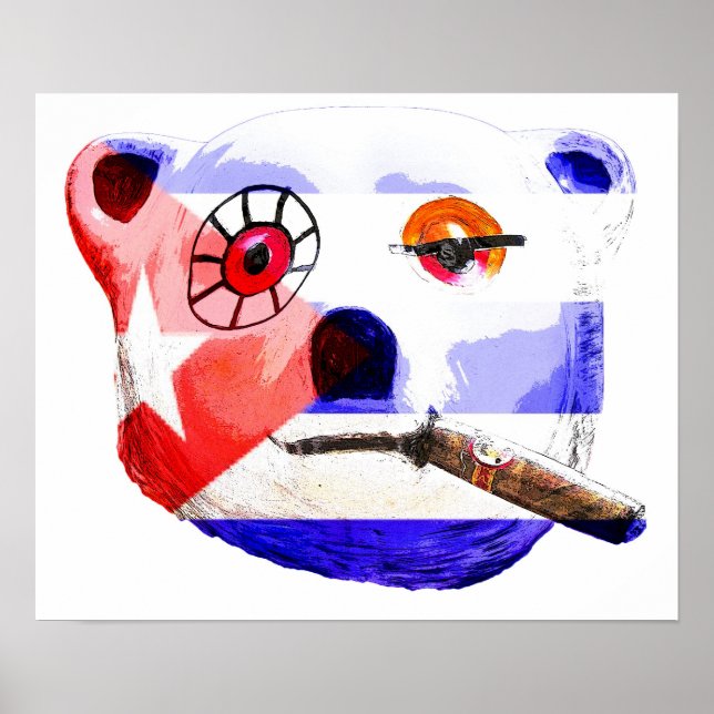 Cuba Teddy Bear with Cigar, with Cuban Flag Poster (Front)