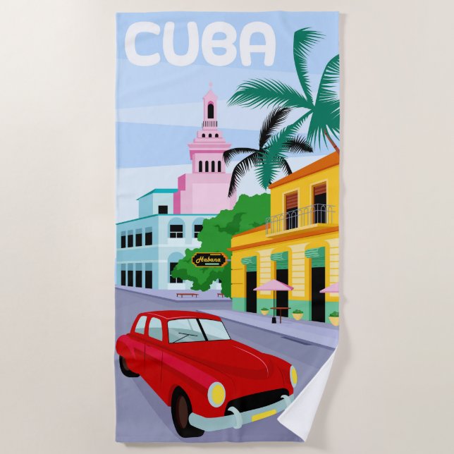 Cuba Travel Poster Beach Towel (Front)