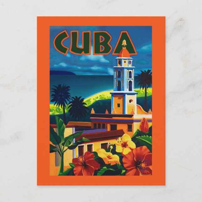 Cuba Travel Poster Hibiscus Postcard (Front)