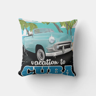 Cuba vintage car travel poster cushion