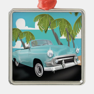 Cuba vintage car travel poster metal tree decoration