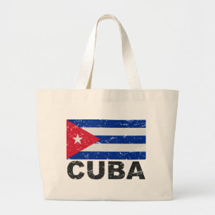 Cuba Vintage Flag Large Tote Bag