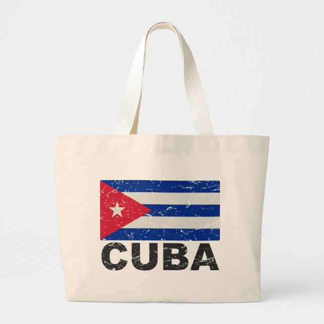 Cuba Vintage Flag Large Tote Bag (Front)