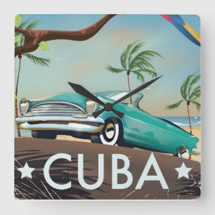 Cuba vintage retro Travel print Square Wall Clock