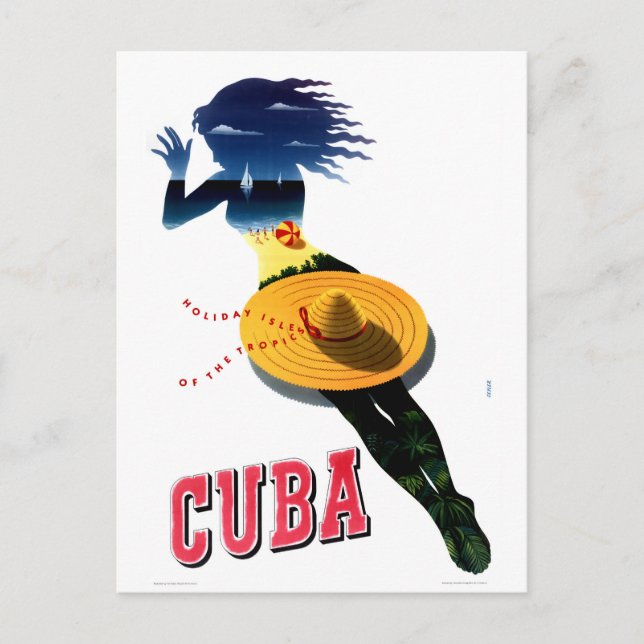 Cuba Vintage Travel Poster Restored Postcard (Front)