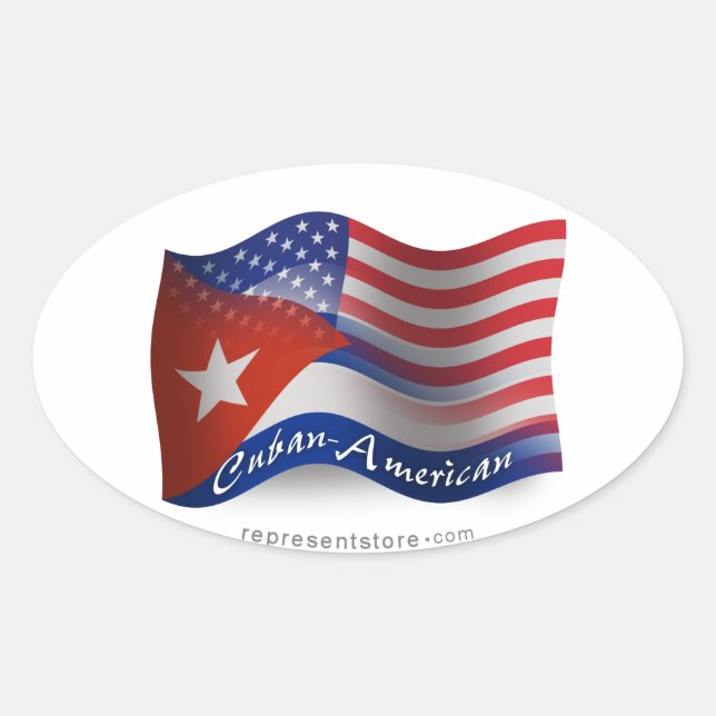 Cuban-American Waving Flag Oval Sticker (Front)
