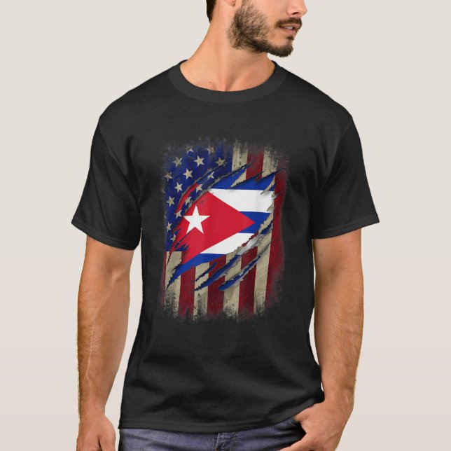 Cuban Blood Inside American Cuba Flag Gift T Shirt (Front)