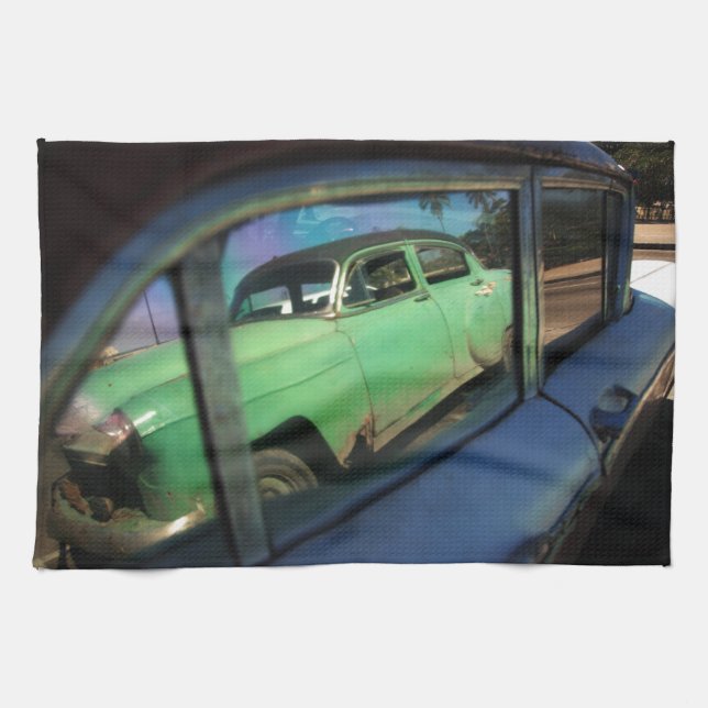 Cuban car reflection tea towel (Horizontal)