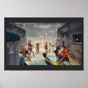 Cuban children with water balloons poster