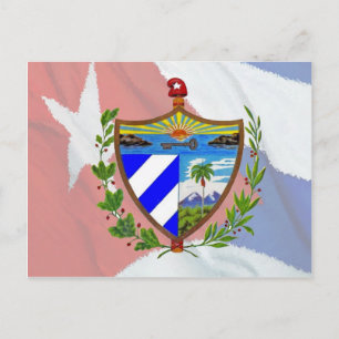 Cuban Coat of Arms on Cuban Flag Postcard