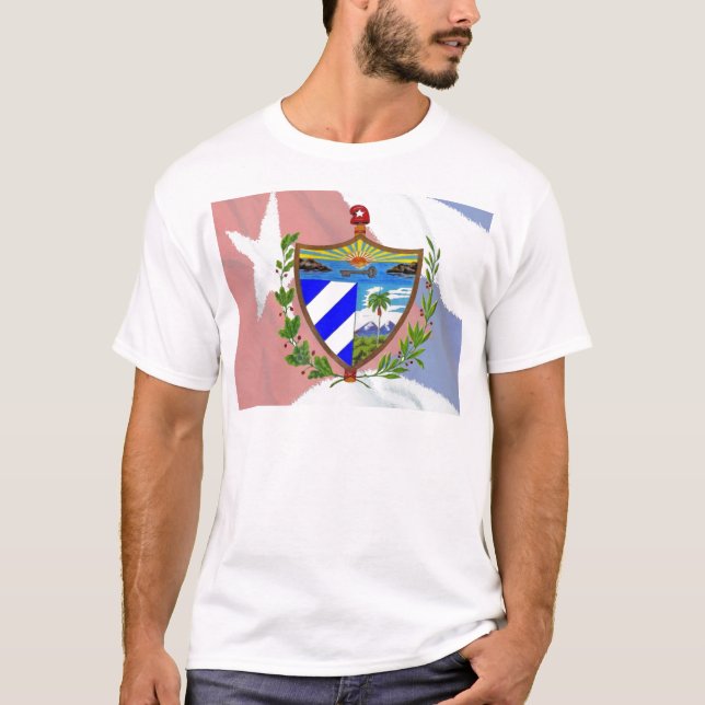 Cuban Coat of Arms on Cuban Flag T-Shirt (Front)